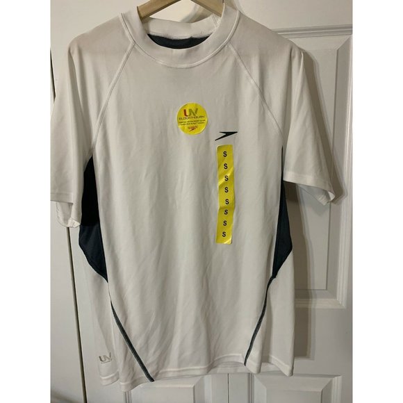 NEW Men's Sz S Speedo UV Block the Burn Shirt‎ White - Picture 2 of 8